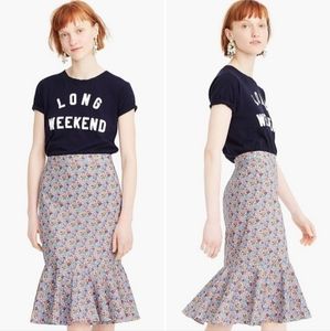 J. Crew Liberty Print Floral Flounce Ruffle Midi Skirt 6P Trumpet Fit & Flare